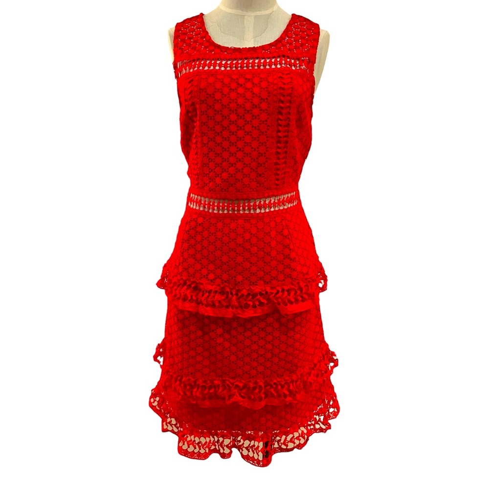 Romeo & Juliet Couture Red Lace Ruffle Dress Size M